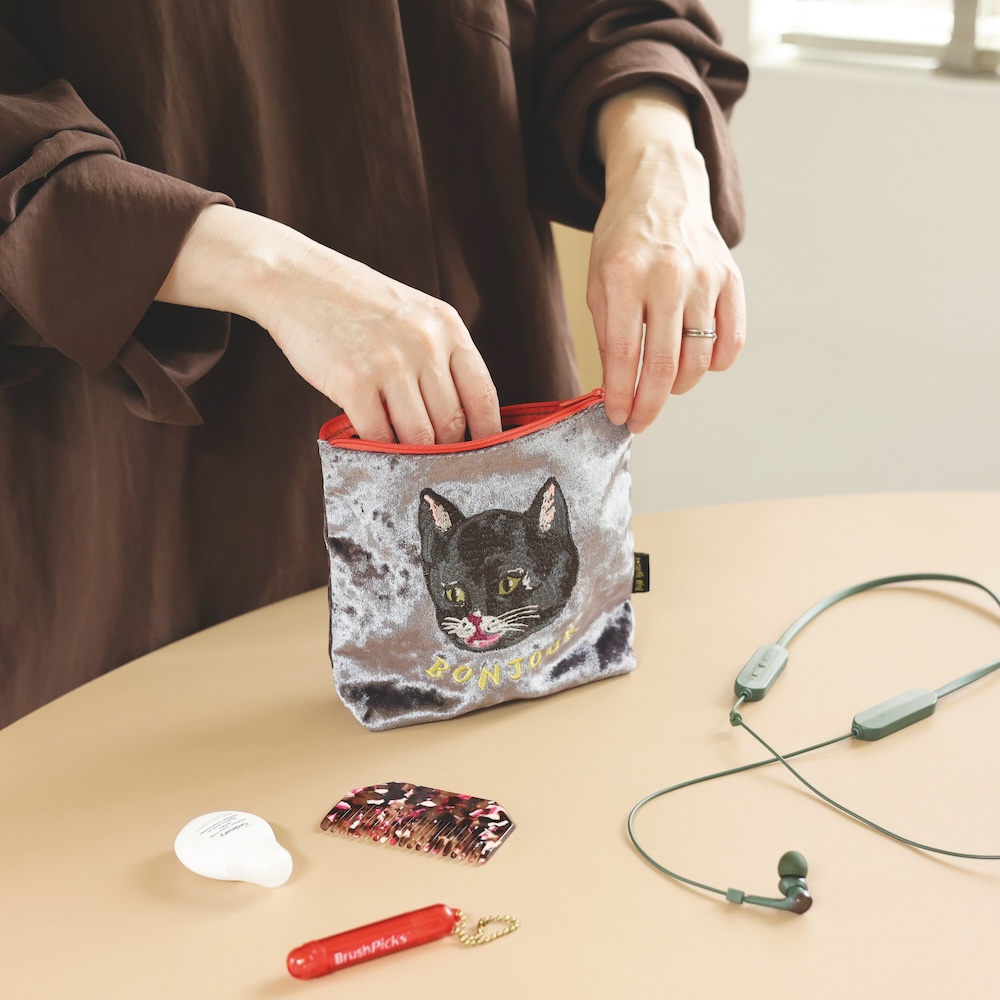 Nathalie Lete Velour pouch Black cat | 8000000works | エイト